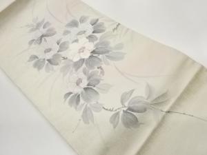 手描き銀彩花葉模様刺繍名古屋帯